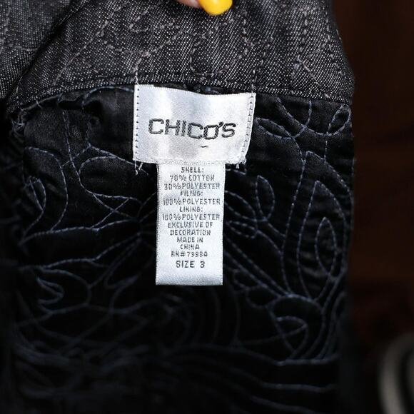 Chico's Charcoal Denim Quilted Zip Up Women's Jacket 16 - Picture 4 of 9